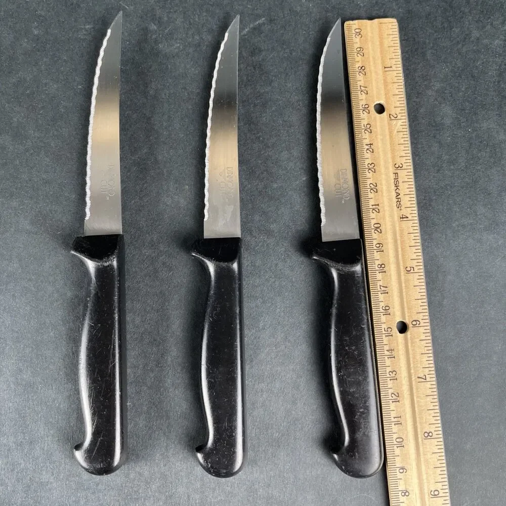 3 Diamond Cut Steak‎ Knife Stainless Black Composite Handle 4.25
